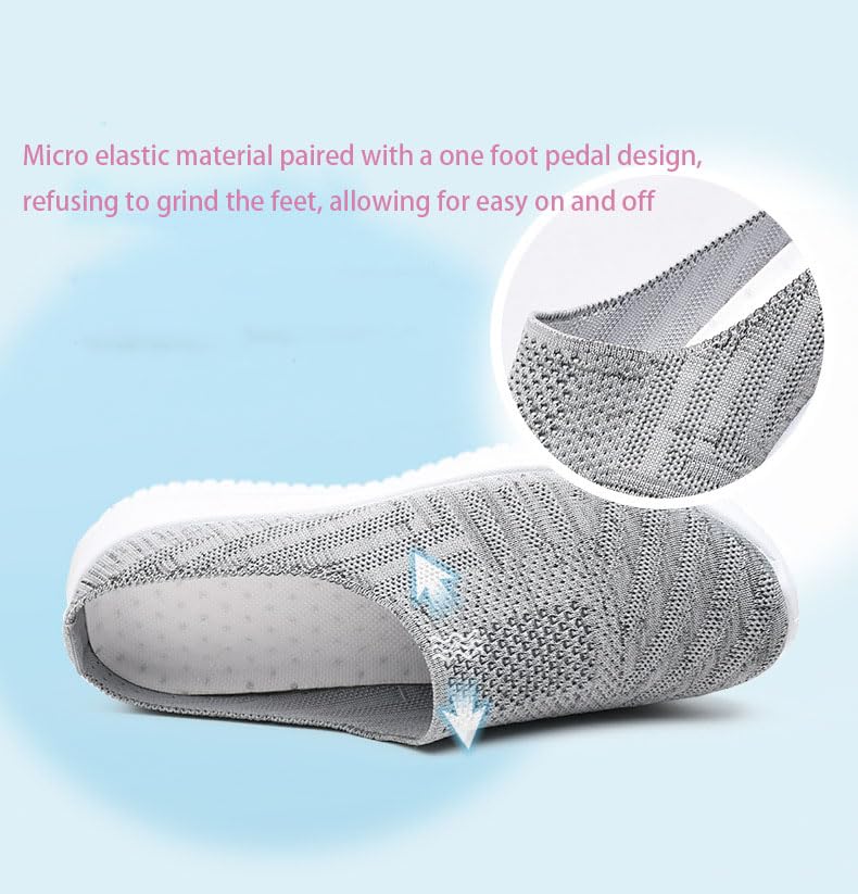 Cubicbee Women's Knitted Slip On Lightweight Mule Sneakers,Comfort Open Back Flats Fashion Mesh Breathe Loafer Closed Round Toe Low Top Walking Shoes4