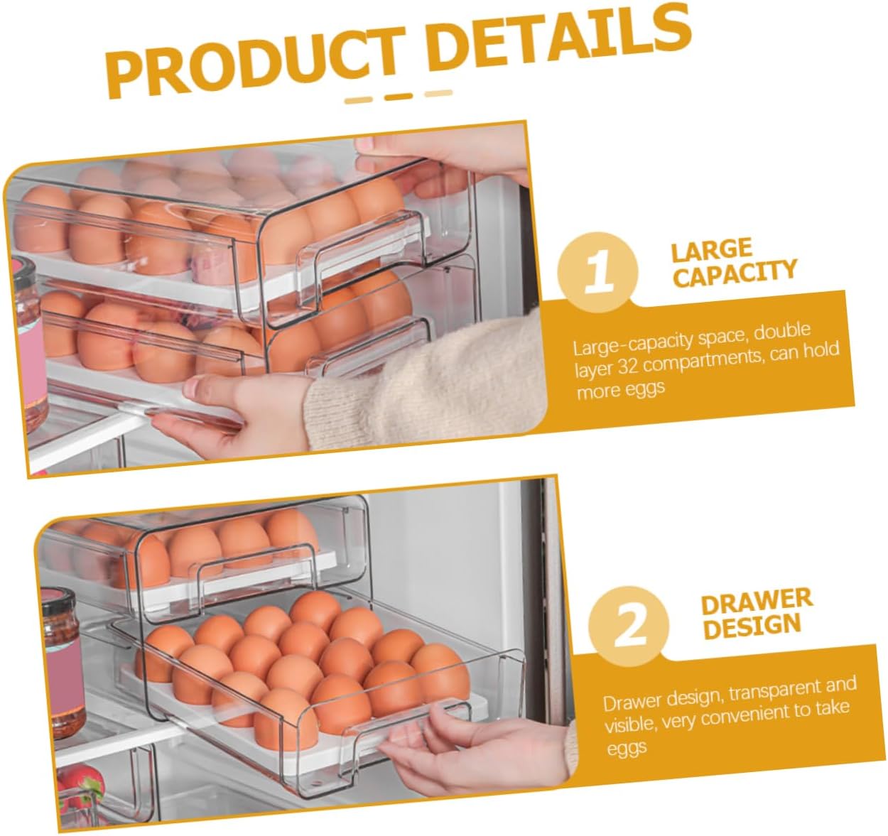 Refrigerator Organizer Bin Double Layer Design Compartment Storage Drawer for Freshness Sturdy Holder for Fridge and Kitchen Use