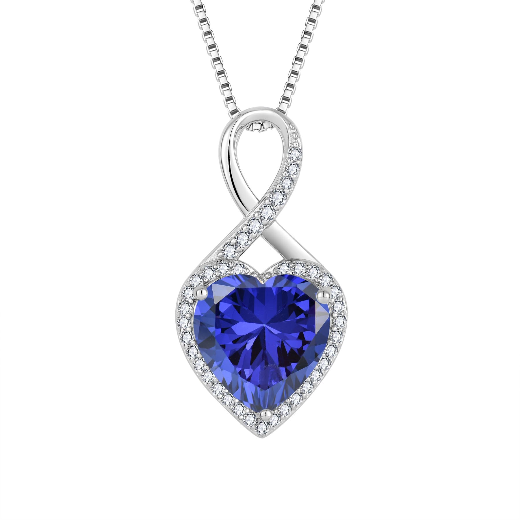 FJ Unendlichkeit Kette Damen 925 Sterling Silber Herz Geburtsstein Halskette Schmuck für Frauen Mutter Freundin Mama