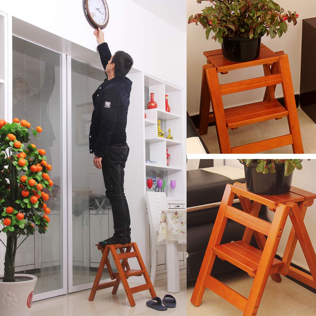 Madera sólida 2 Pasos Escalera Silla Taburete Multifuncional de Madera Taburete de Paso Estante de Flores Plegable/Banco de Zapatos/estantería de Almacenamiento, MAX.150kg