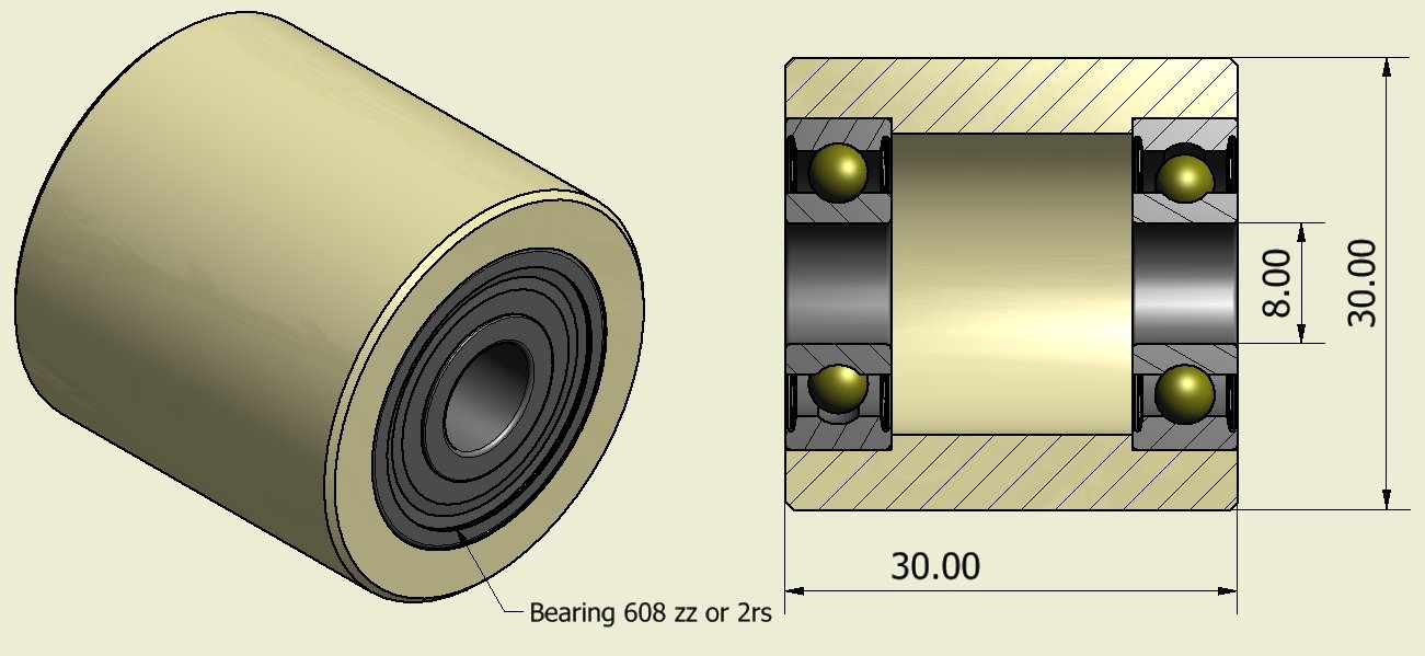 4 sztuki nylonowych rolek poliamidowych o średnicy 30 mm szerokości 30 mm łożyska 8 mm precyzyjnie obrobione w UE (30-30-8)