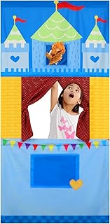VitalCozy Doorway Puppet Theater with 2 Adjustable Rods Fits in Most Doorways 67 x 31 Inch Foldable Hanging Puppet Show Theater for Christmas Holiday Home (Castle Style)