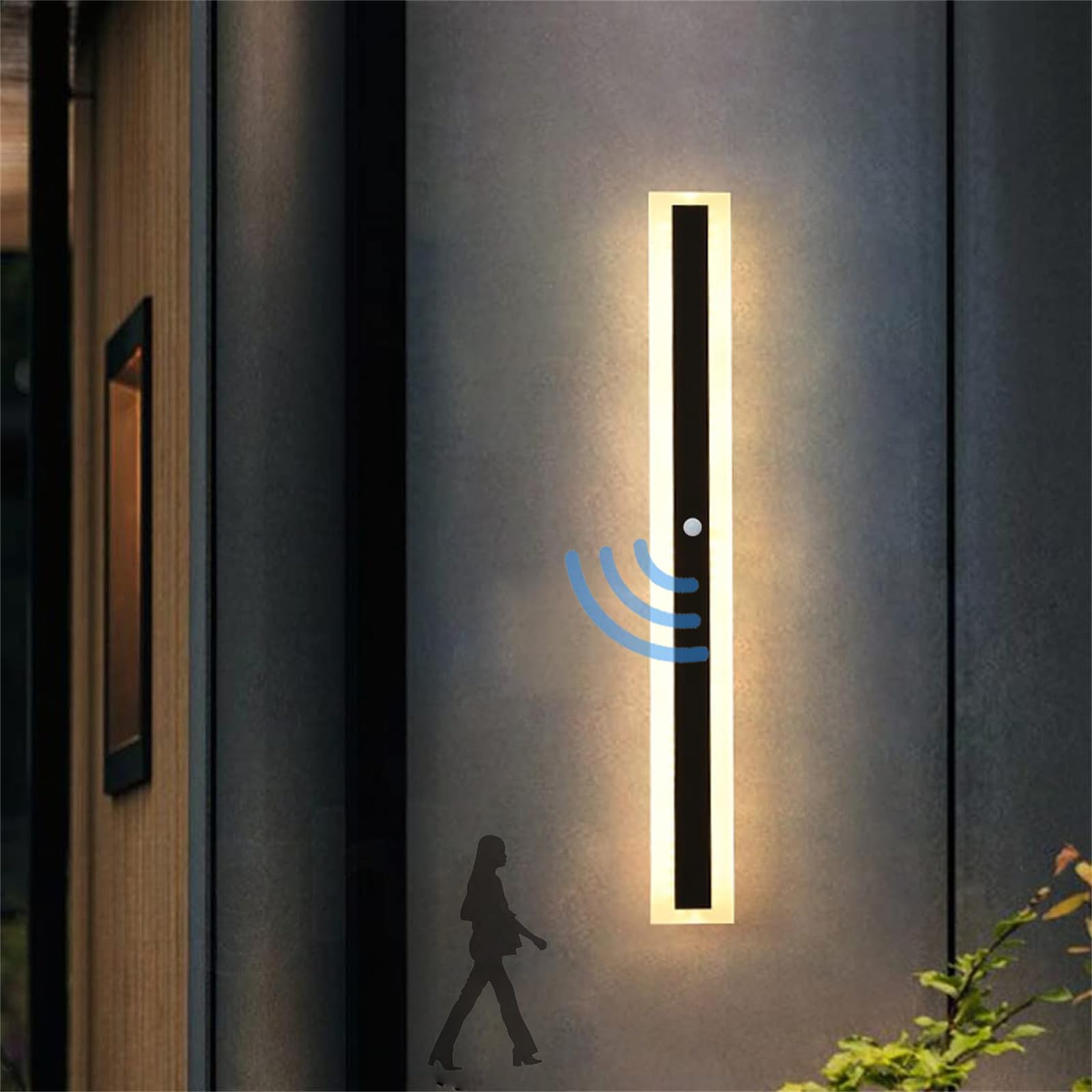 HELCEKOU LED Outdoor Garden Wall Light with Motion Sensor - IP65 Waterproof Black Sconce for Hallway, Villa, Balcony Modern 40cm Warm Strip Lighting