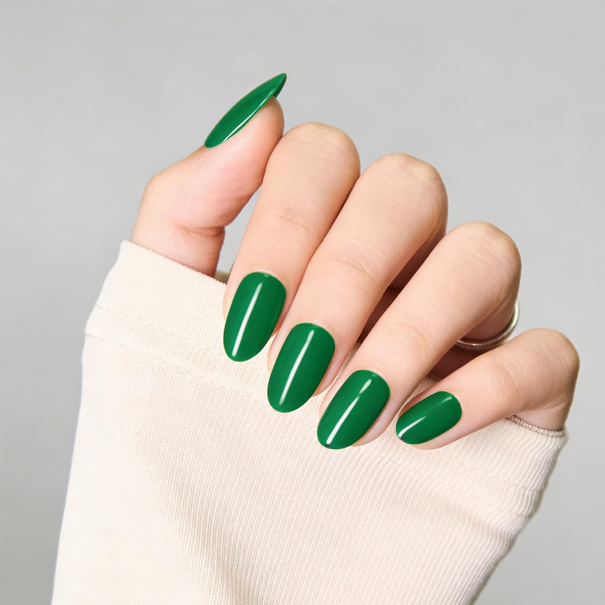 Emerald Green Press on Nails Medium Acrylic False Nails Press ons Full Cover Reusable Glue on Artificial Nails for Women Girls
