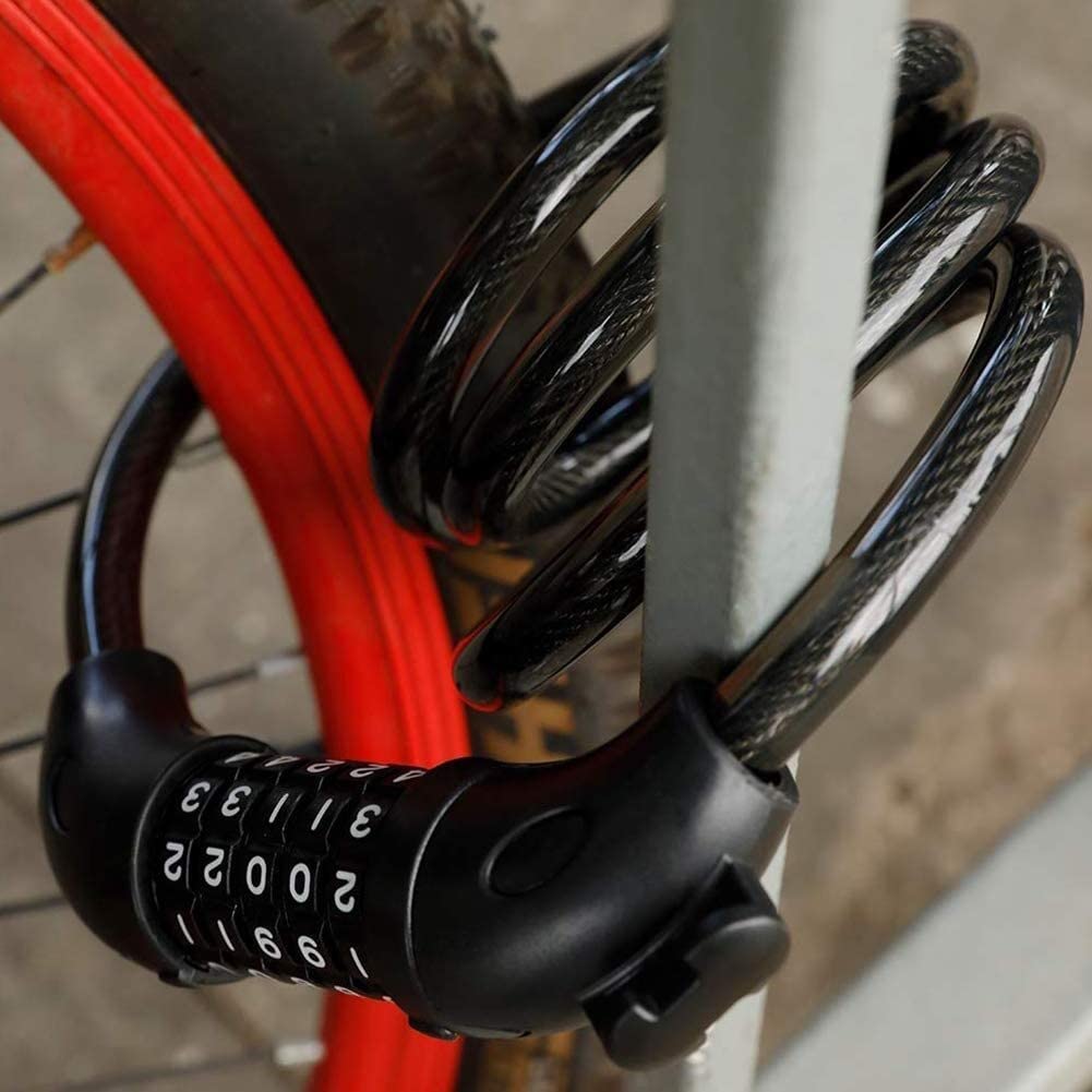 Lucchetto con Cavo in Acciaio per Bici, antifurto ad Alta Sicurezza, con Combinazione a 5 cifre, per Moto, Bicicletta, Porta, Lucchetto per Bicicletta (Nero, 1,2 m)