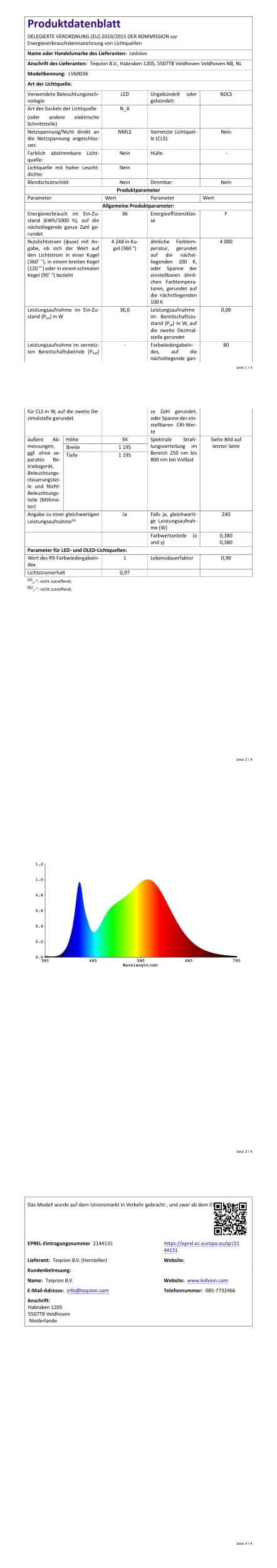 Ledvion 6er Set LED Panel 120x30cm 36W 4000K UGR <22 Rechteckig | Flimmerfreies, gleichmäßiges Arbeitslicht für Rasterdecken in Büro, Schule, Praxis, Werkstatt oder Gewerbe