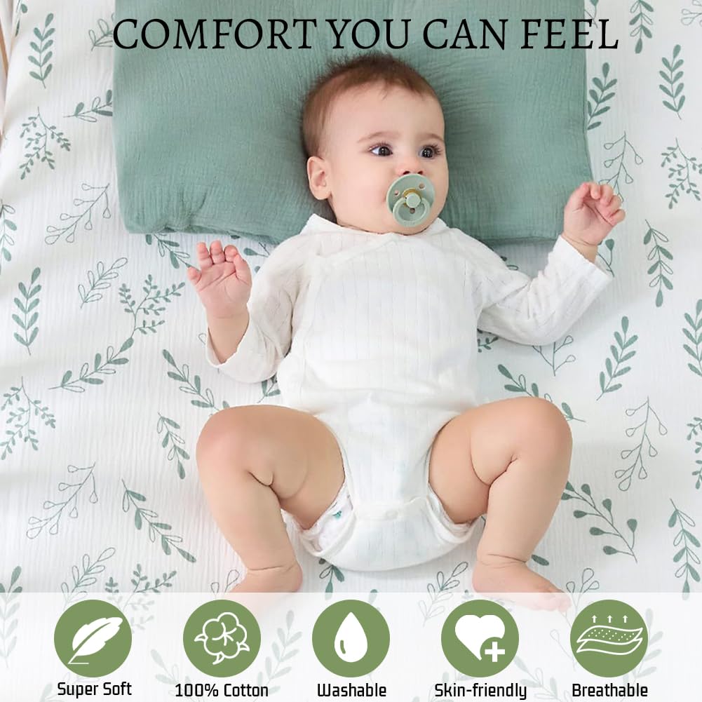 flintronic 2PCS Baby Mattress Cover, 83 x 43cm Crib Sheets, Crib Fitted Sheet Set for Boy and Girl 100% Muslin Cotton - Image 3