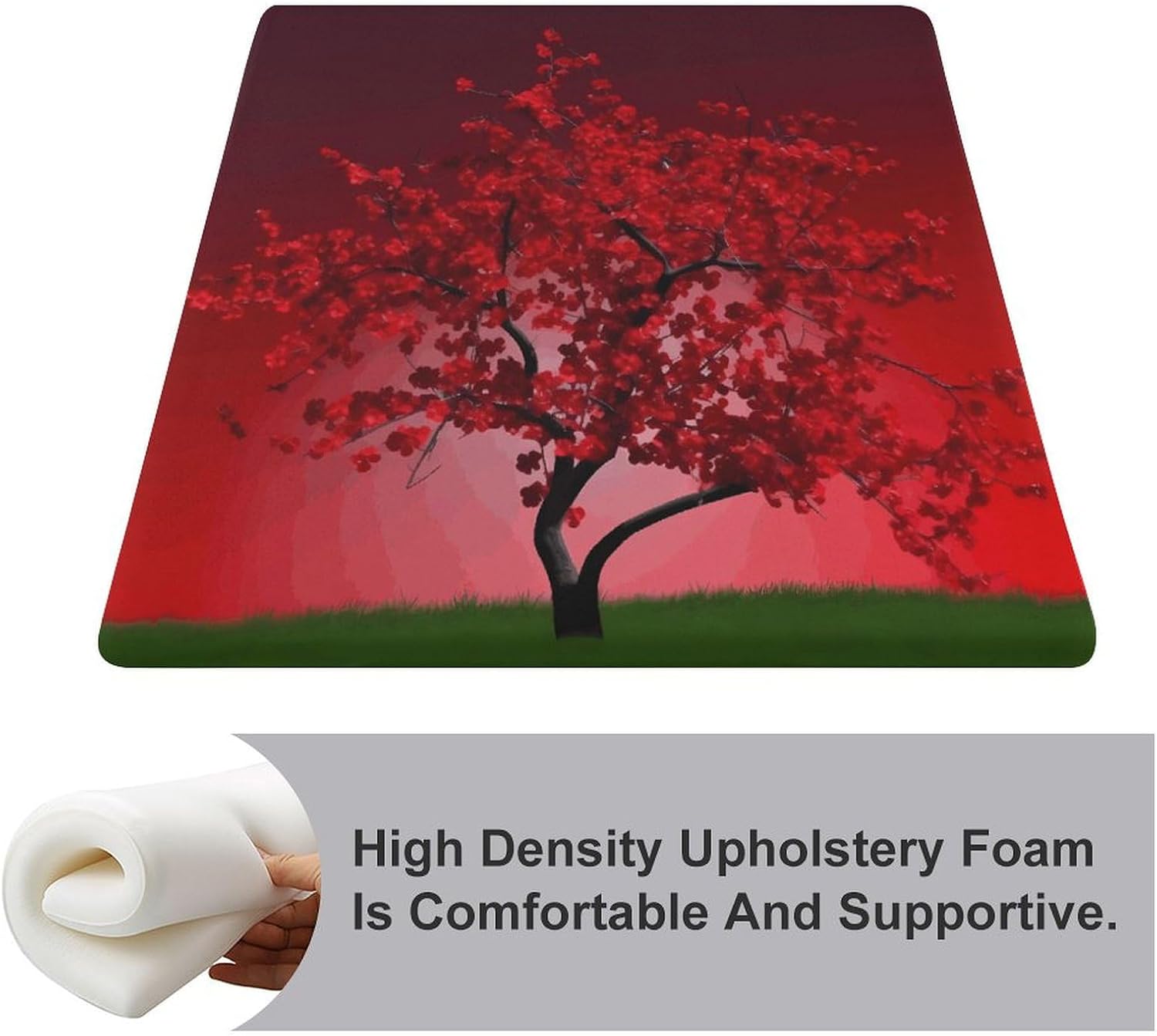 Red Cherry Blossom Degrees of Comfort Meditation Floor Pillow, Square Large Pillows Seating for Adults, Tufted Corduroy Cushions for Outdoor Yoga Tatami Fireplace Living Room 15x15 Inch