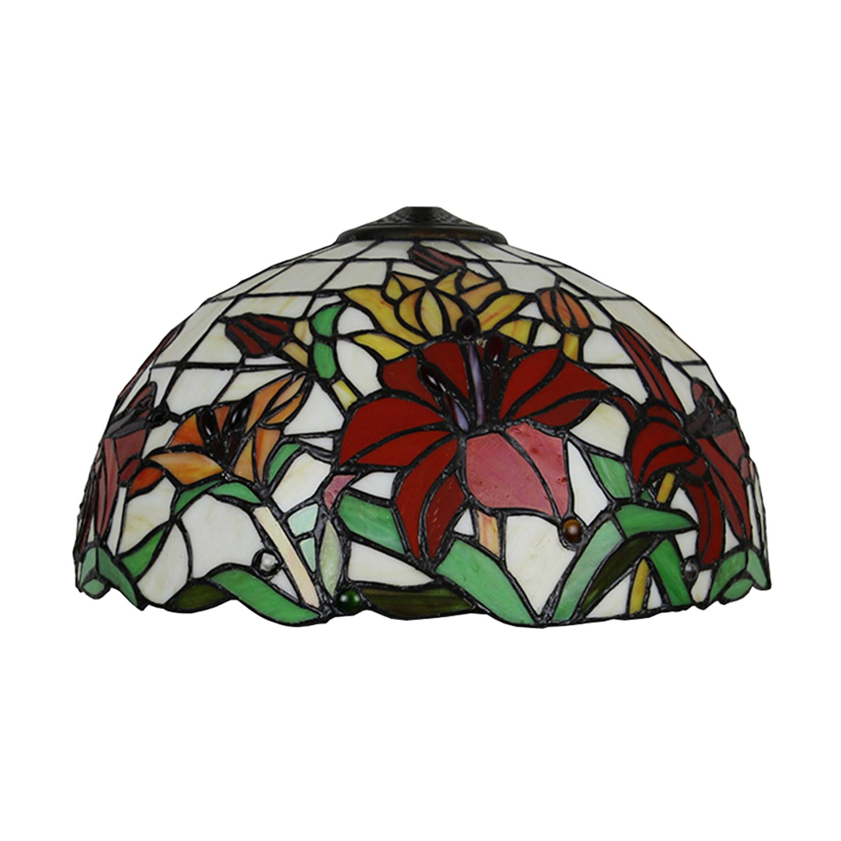 SaryEdge Tiffany Lamp Shade Replacement Only 16X8 Inch Lily Stained Glass Lampshades 1 Pcs Vintage Red Blue Flowers Light Cover for Table Lamp Floor Lamp Hanging Pendant lamp Ceiling L，Red