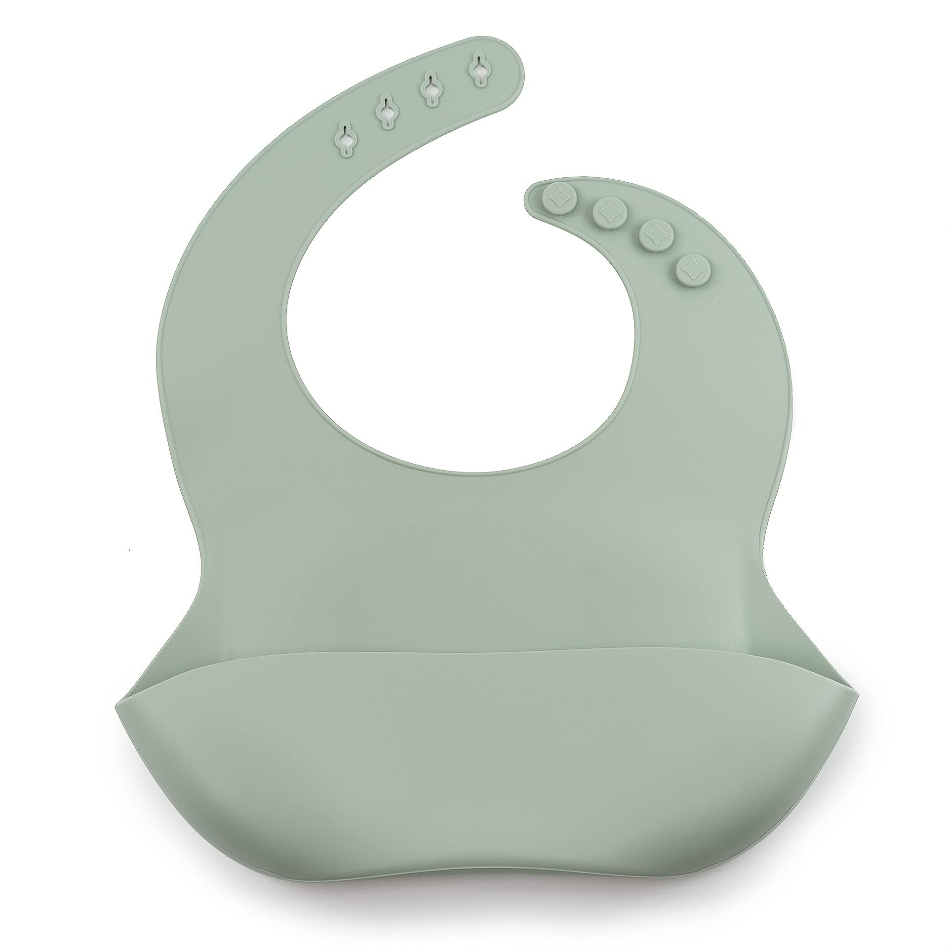 J.Børn Silicone Baby Feeding Bibs | Toddler Soft Silicone Bib | Waterproof Baby Bibs | Easy To Clean Kids Weaning Bib | 4 Adjustable Sizes with Deep Front Pockets For Babies (Seafoam)