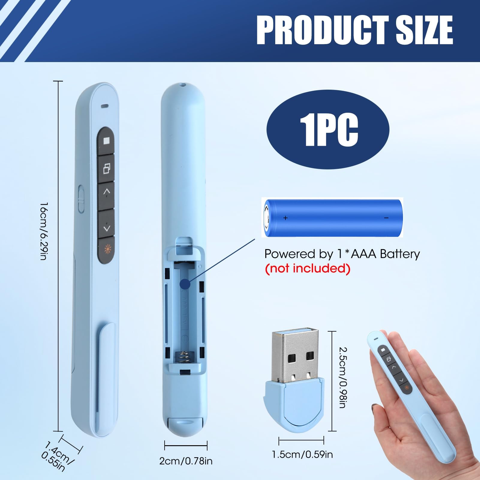 USB Presentador Inalambrico, Pasador de Diapositivas USB para PowerPoint Keynote Google, Mando Inalámbrico para Reuniones Discurso Enseñanza, Puntero para Presentaciones para Macbook Air Pro