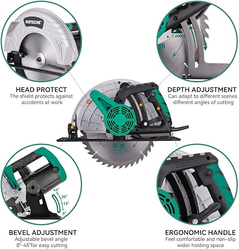 Miniatura 3 de Hoteche Sierra circular de 12 pulgadas Sierra de mesa portátil compacta de 4 HP con hoja de sierra para uso de escritorio