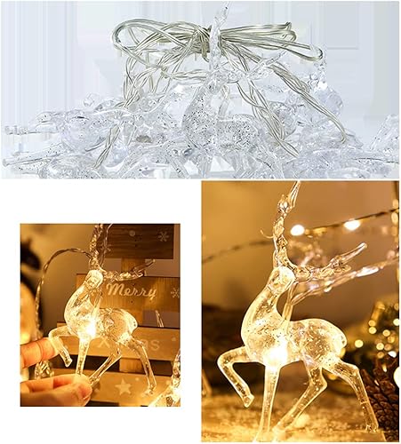 Miniatura 8 de Tira de luces de Navidad con diseño de reno, 10 luces LED de color blanco cálido, funciona con USB, decoraciones de Navidad para regalos de Navidad,