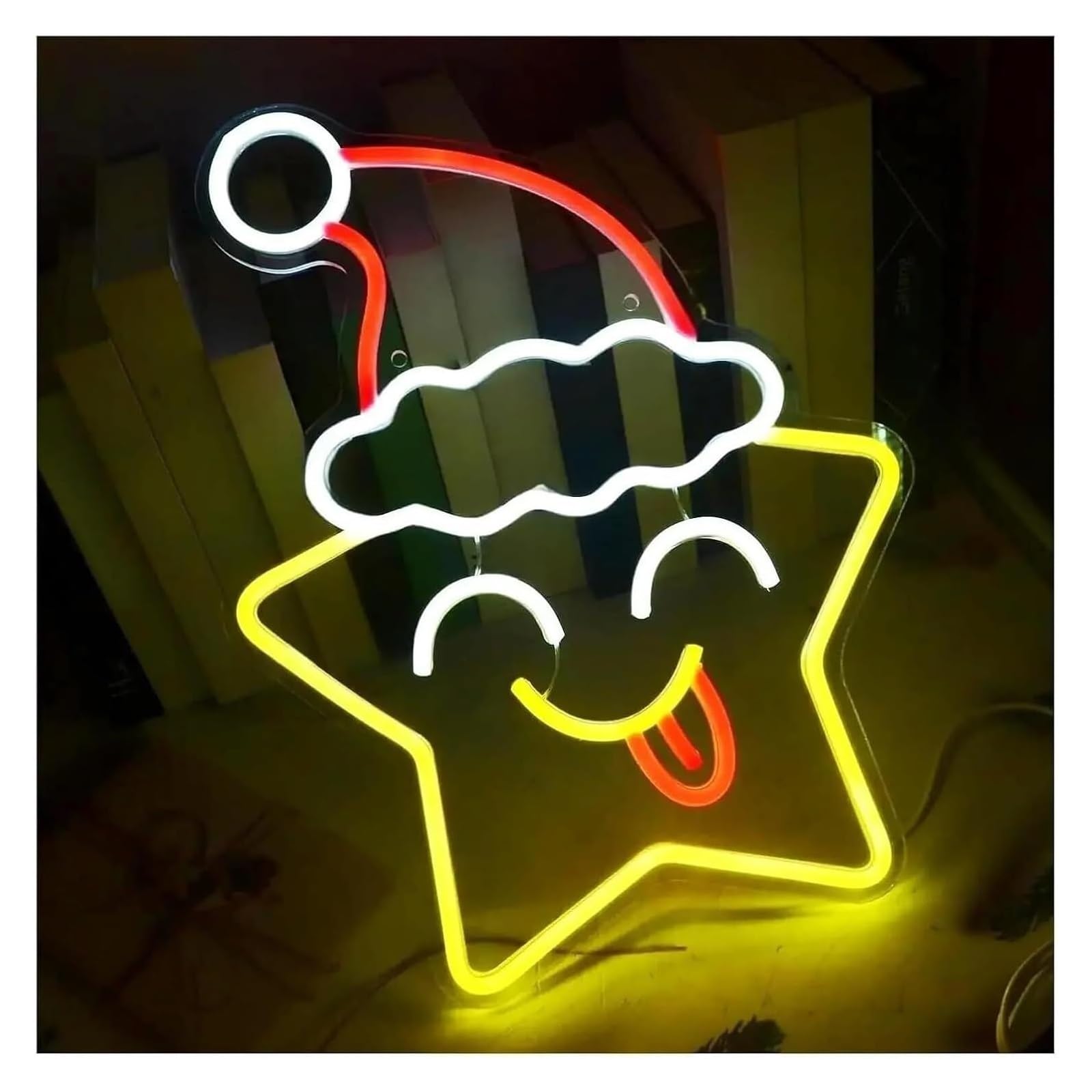 Segno di luce al neon Lampada al neon con scritta "Star Wearing A Hat" decorazione da parete a LED per camera letto bar negozio 29,7cm×39cm