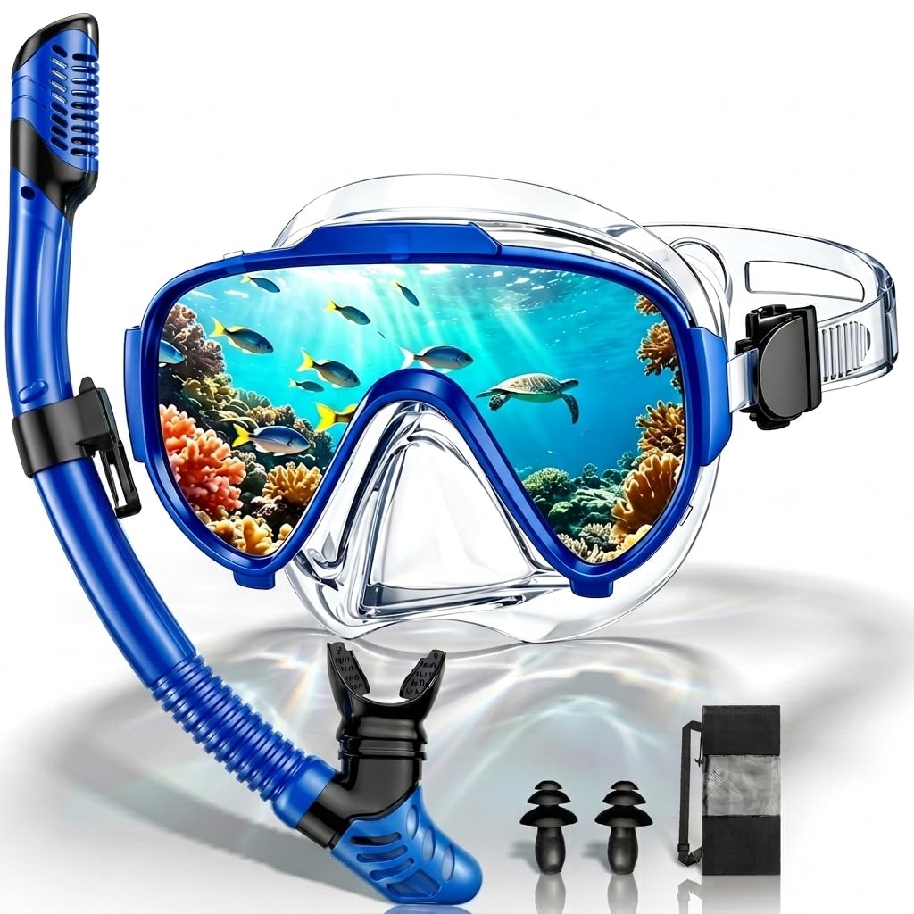 Arlierss Schnorchelset Erwachsene, Schnorcheln Set mit Schnorchel und Taucherbrille für Herren Damen, Tauchermaske 180° Panorama HD Gehärtetes Glas Anti-Fog Anti-Leck, Premium Dry Schnorchel