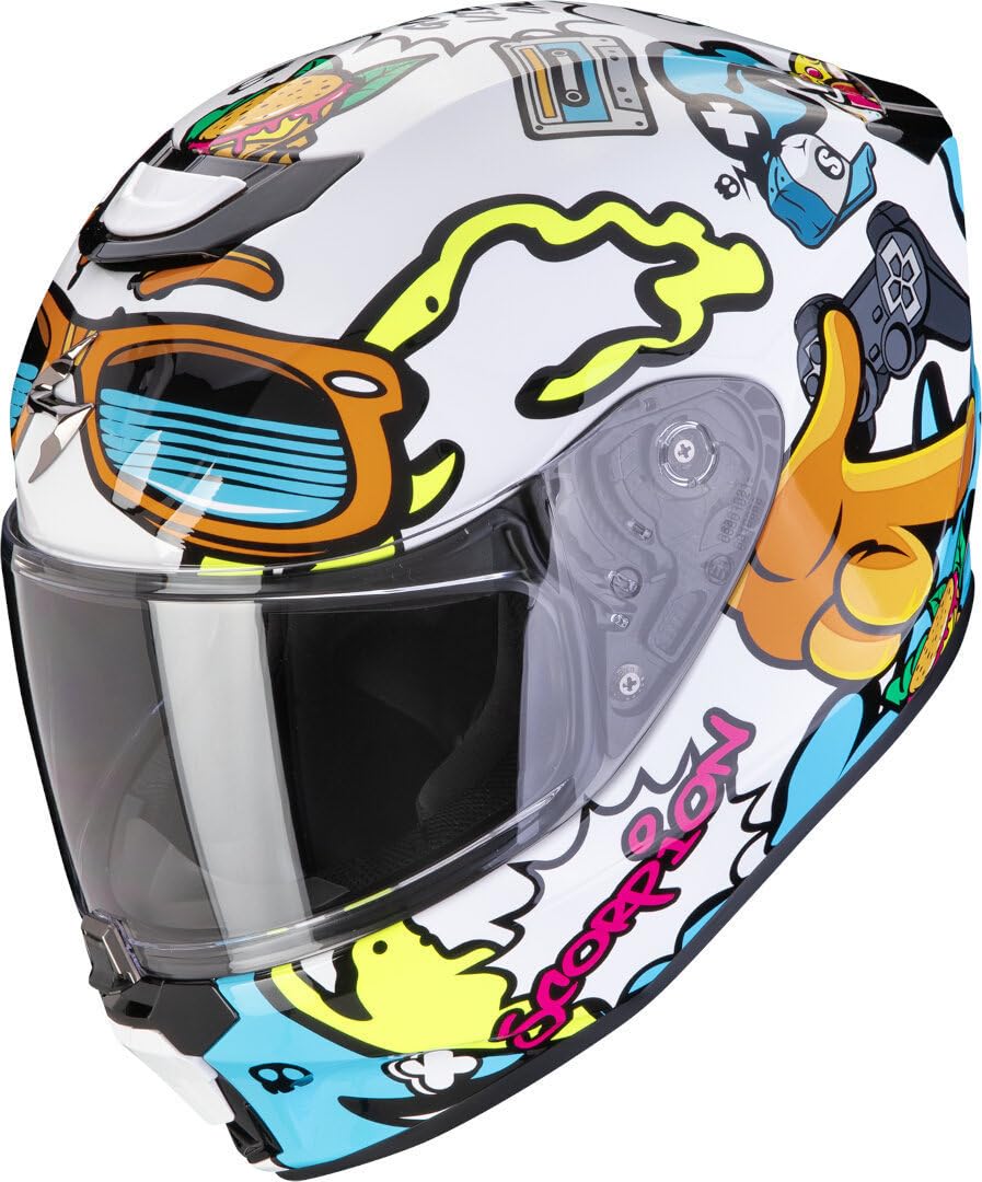 ScorpionEXO 120-437-74-05 Casco, Adultos Unisex, Blanco-Azul, L