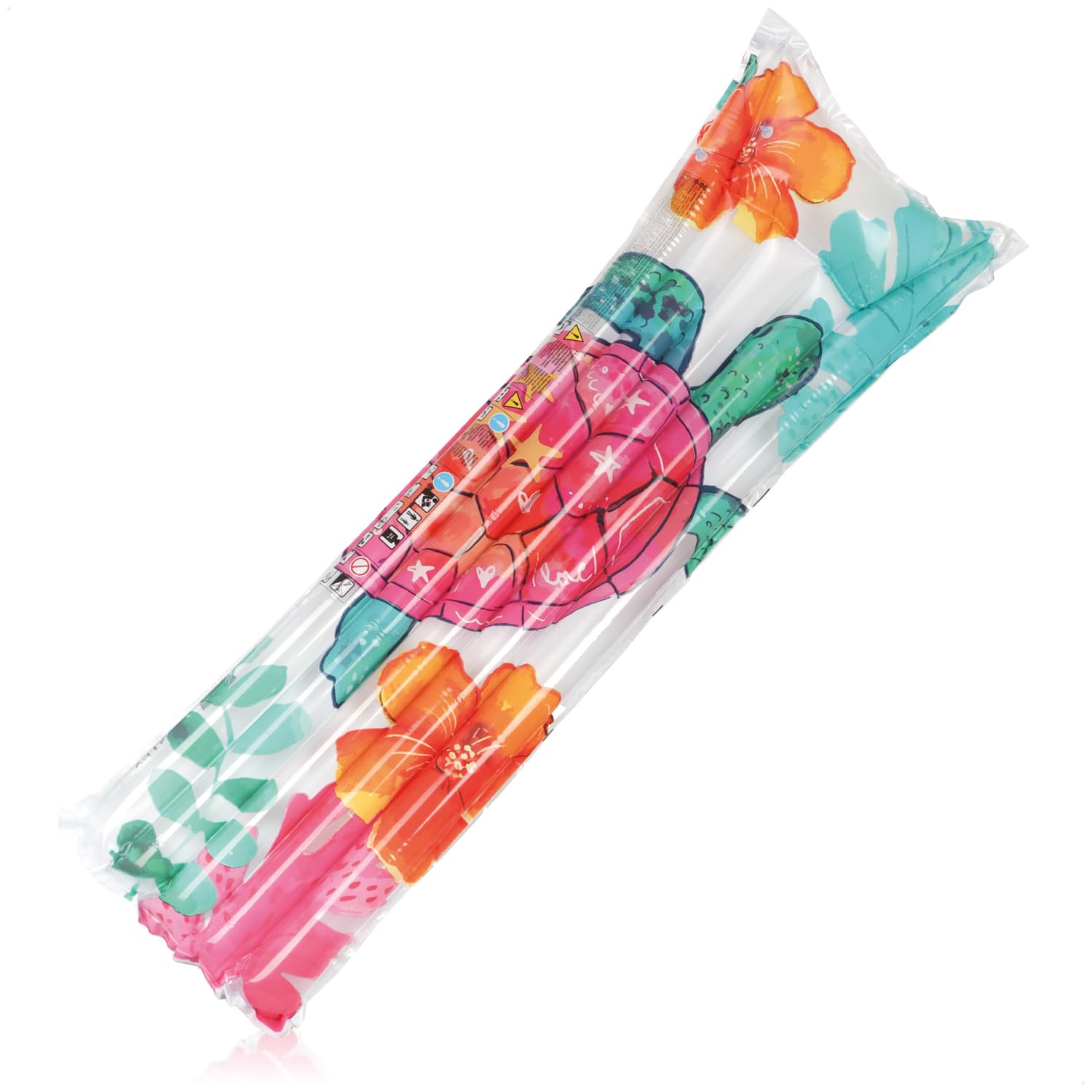com-four® Colchón de Aire 183x69cm - Tumbona de Agua con Almohada Integrada - Almohadilla de Aire para Divertirse bañarse, Tomar el Sol, Nadar - Ayuda de natación (1 Pieza - Blanco/Tortuga)