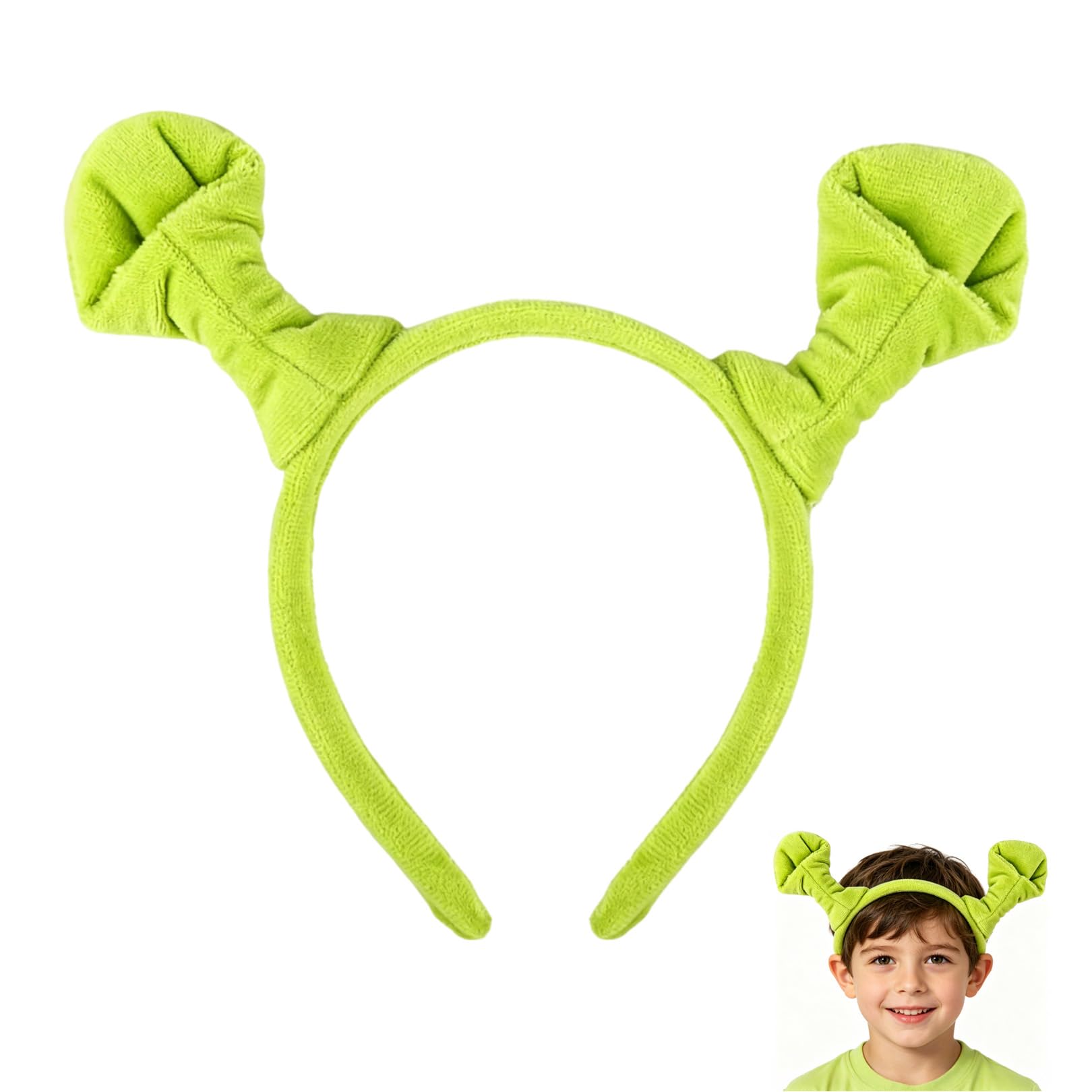 QiaoLiangYao Shrek Ears Headband, Green Funny Monster Headband for Kids and Adults, Soft Plush Alien Hairband for Halloween Cosplay Costume, Party, Makeup & Face Washing (1 or 2 Pack) (1pc)