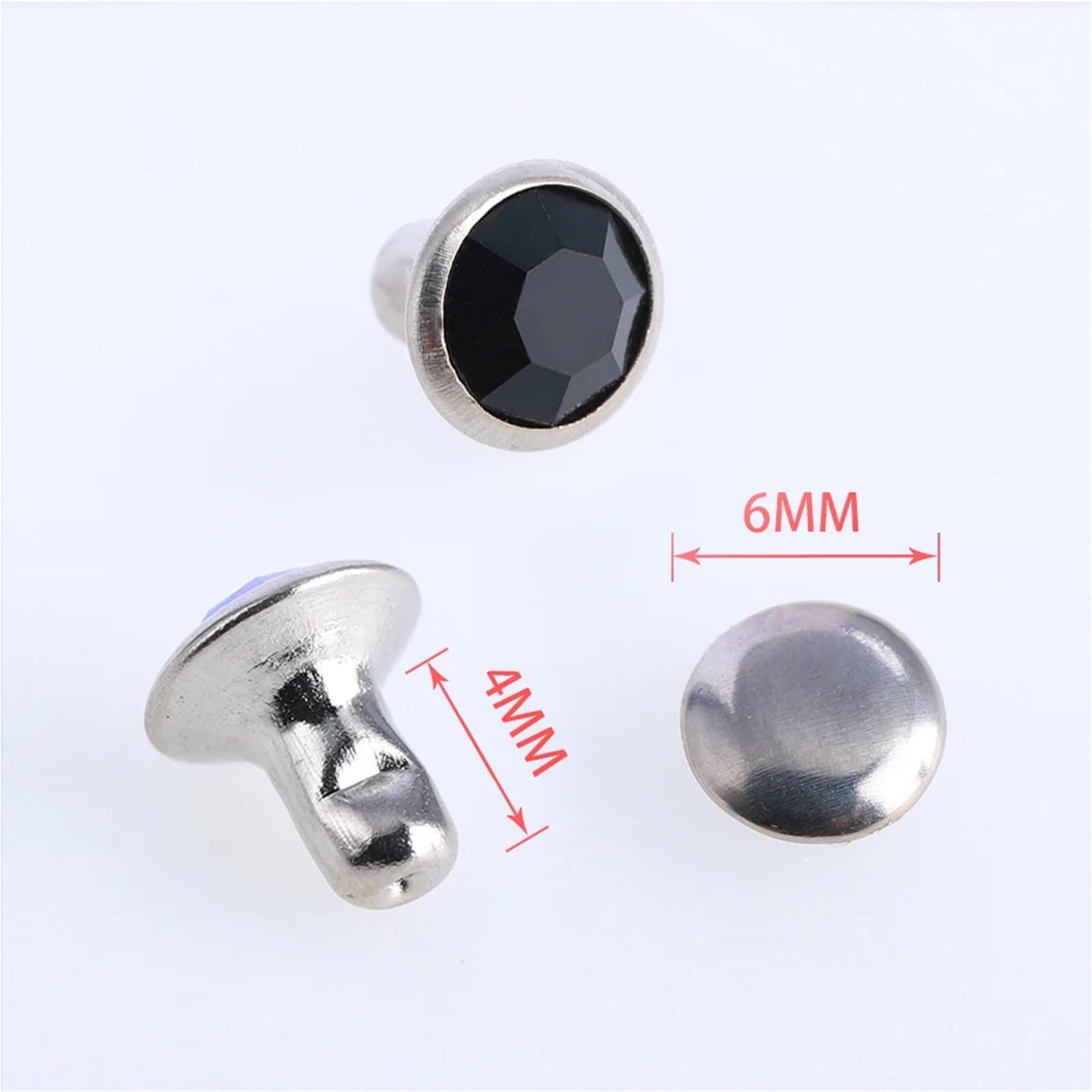 Remaches en forma de diamante, 1000 piezas de diamantes de imitación de alta calidad de 6/8 mm, remaches de cristal para manualidades en cuero, decoración de ropa de cuero (negro, 8 mm)