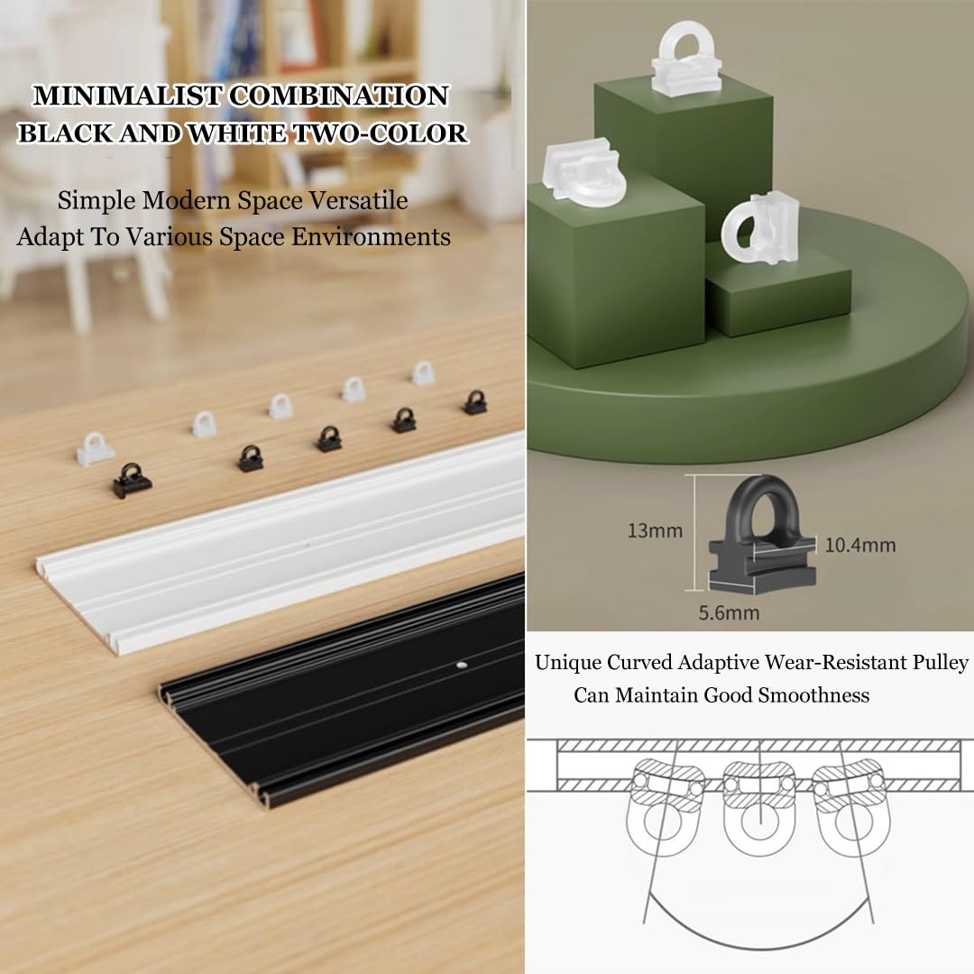 Varillas dobles en C para familias, comercial, montaje en C, para hospitales, clínicas, guarderías, riel en C de aluminio invisible (color: negro, tamaño: 70 cm)