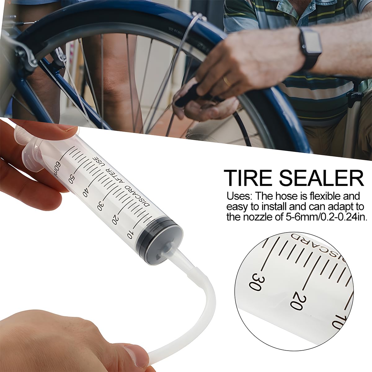 Seringue Tubeless 60 Ml Avec Outil De Retrait De Valve – Pour Pneus Vélo, Compatible Presta/Schrader, Kit Complet