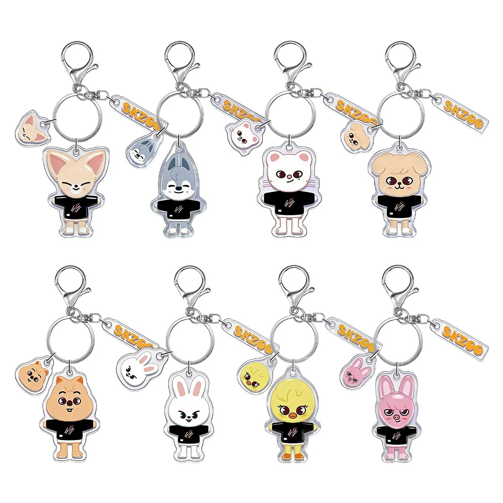 8 sztuk breloczków do kluczy Stray Kids, Skzoo Keychain, zawieszki Stray Kids akrylowe zawieszki anime Keychain, dekoracja do plecaków dla fanów, wspaniały prezent dla fanów