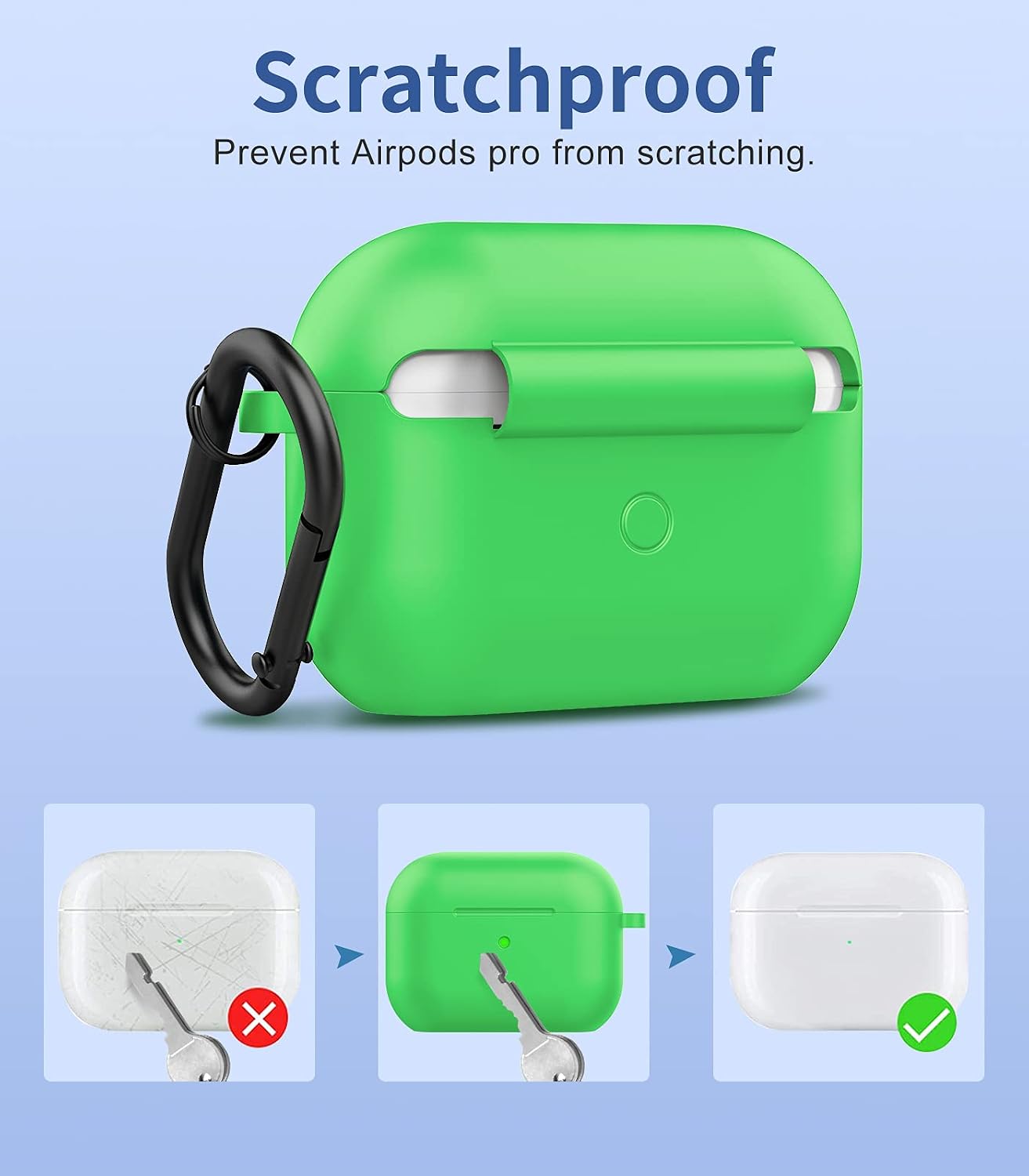 MARGE PLUS for Airpods Pro Case Cover, Premium Silicone Cover Shock Resistant Case with Carabiner Compatible with Airpods Pro [Front LED Visible]