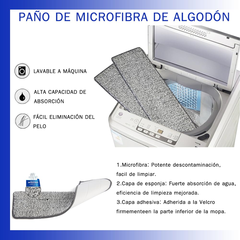 Mopa para Limpiar Azulejos y Paredes Mopa Fregona con Cubo Escurridor Fregona Autoescurrible Mopas de Limpieza Suelos Mop Bucket Set 6 Almohadillas Microfibra Gamuza Trapeador (Beis)