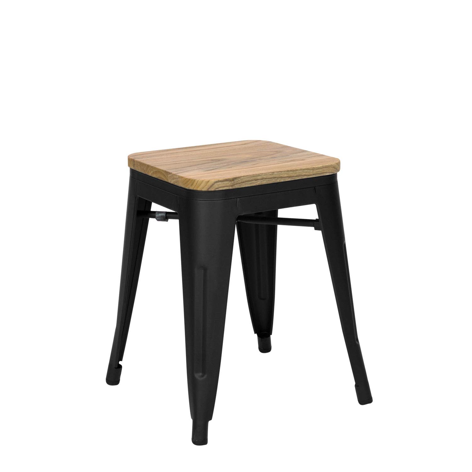 Vaukura Taburete Bajo Oliix Madera Mate - Taburete Estilo Industrial (Negro)