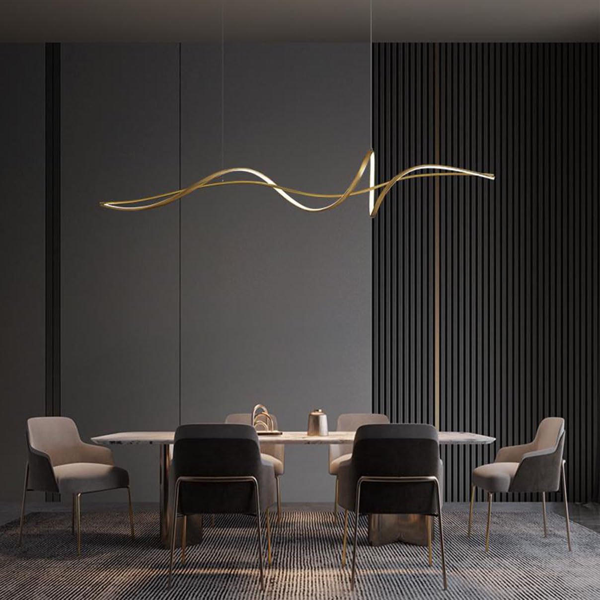 Dimmable LED Pendant Lamp Dining Table Lamp, Modern Pendant Lamp Dining Table, Linear Pendant Lamp with Remote Control, Chandelier for LED Living Room Dining Room Office Kitchen Lamp (Gold, 140 cm)