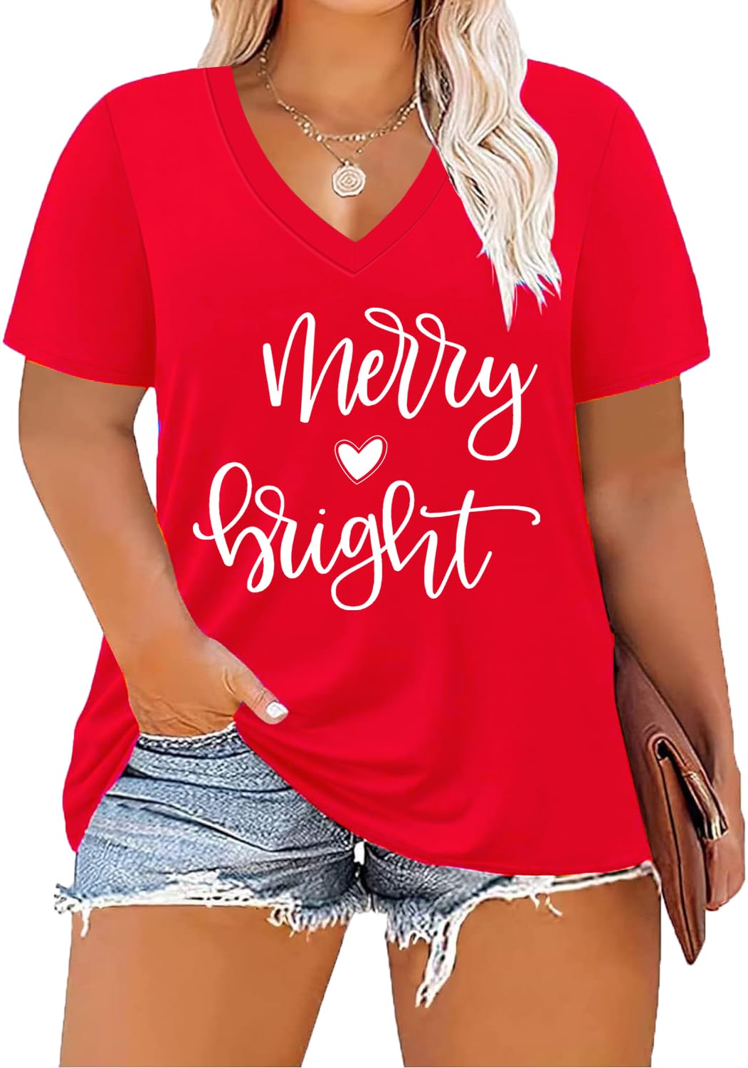 ForHailey Women's Plus Size Short Sleeve Tee Shirt V Neck Basic Ladies Loose Fit T Shirt 1X-5X