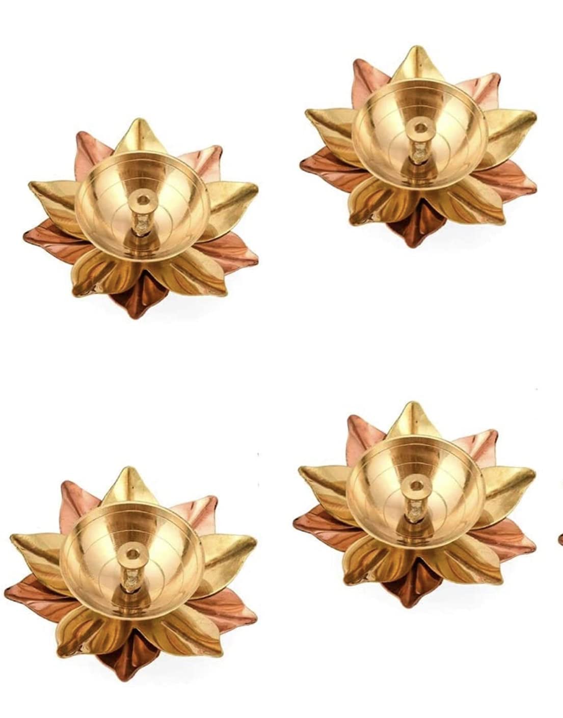 Brass Gallery Copper Lotus Shape Kamal Patti Akhand Diya 2 Pcs (Small Width 3 Inch)