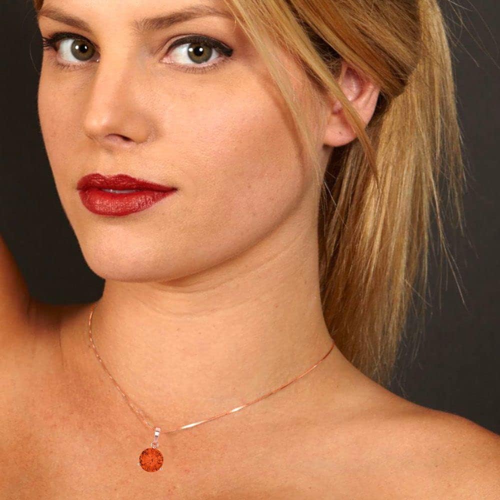 Clara Pucci 2 cttw Red Simulated Diamond Rose Gold-Plated Silver Necklace and Pendant for Women (18" Box Chain,Round Cut,8.0mm) - Image 5