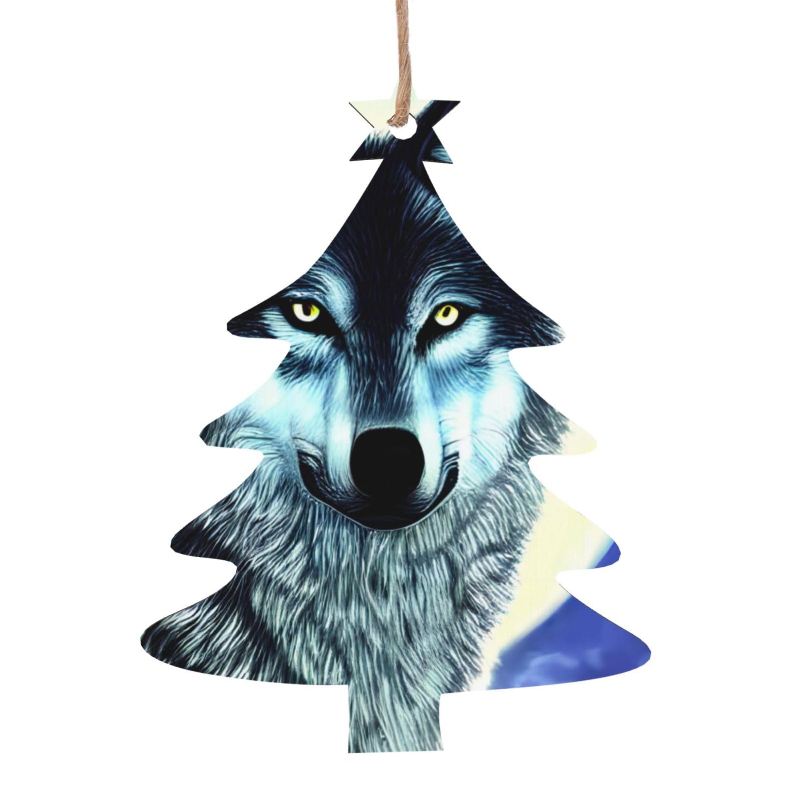 Wolf Under Moon Printed Christmas Wooden Pendants, Simple and Environmentally Friendly, Holiday decorationsã€‚
