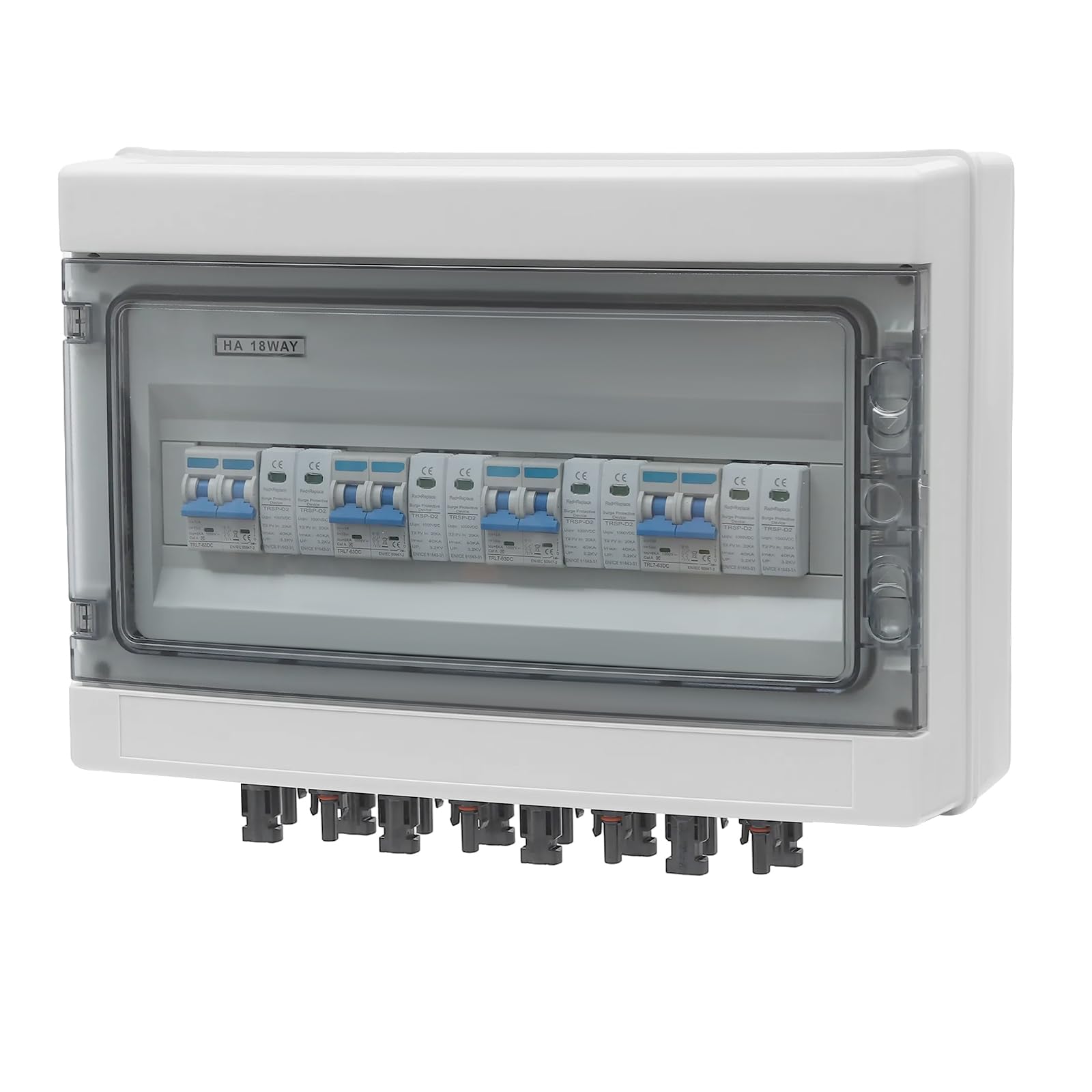 Überspannungsschutz PV, PV DC 1000V -15A Trennschalter PV Anlage, DC-Solaranschlusskasten IP65 Wasserdicht für Wohnmobile Off-Grid Systeme (4 Eingänge, 4 Ausgänge)