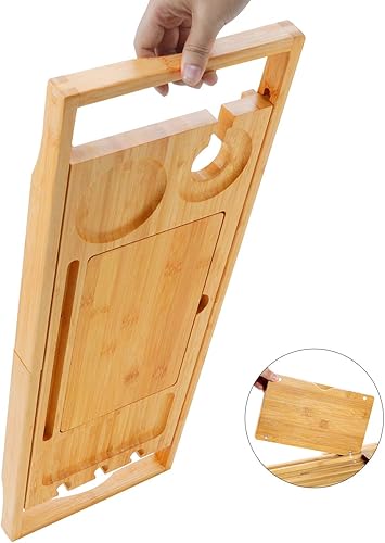Miniatura 8 de Utoplike Bandeja de baño de bambú para bañera, organizador de bañera ajustable con tableta de libro, soporte para toallas de copa de vino (24.5 a