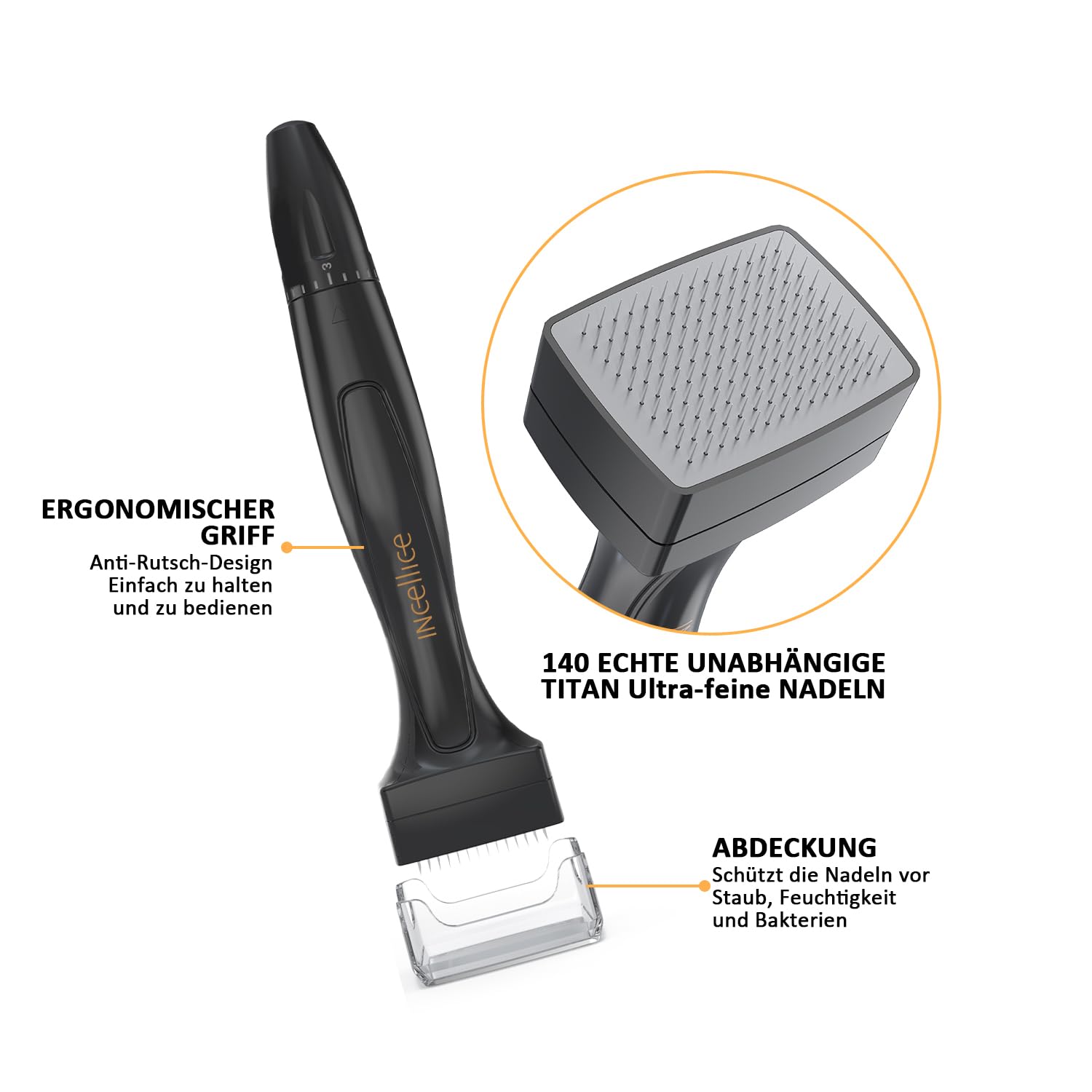Derma Stamp Capelli, Dermastamp Regolabile 0-3mm Professionale Microneedling Stamp per Viso, 140 Titanio Microneedling Pen Derma Roller per Barba, Corpo - Nero