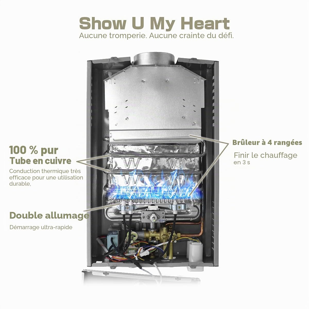 Chauffe-eau à Gaz 12LPM, Chauffe-eau Instantané Butane Propane avec une Pression d'Eau Requise Super Faible de 0,2 Bar pour Maison, Cabine, Caravane, Grange, Fonctionnant au GPL