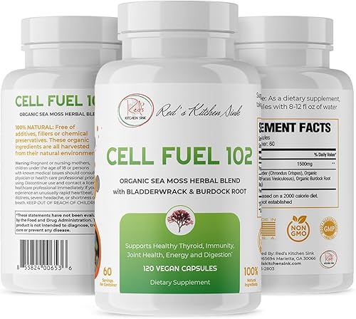 Miniatura 2 de Red's Kitchen Sink Cell Fuel 102 cápsulas de musgo marino  Fabricado con musgo marino irlandés y raíz de bardana  Musgo marino orgánico  120