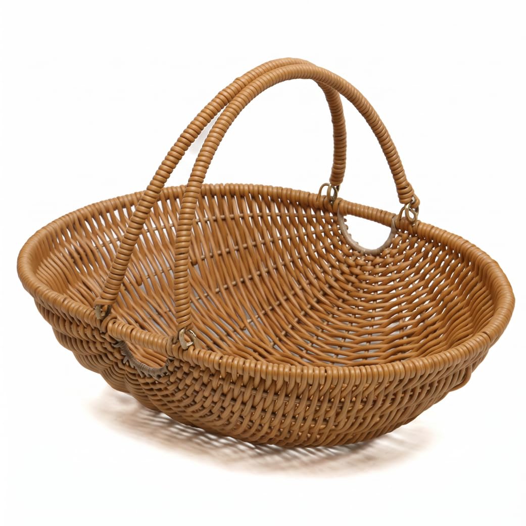Gathering Basket Handwoven Wicker Picnic Basket with Foldable Handle M