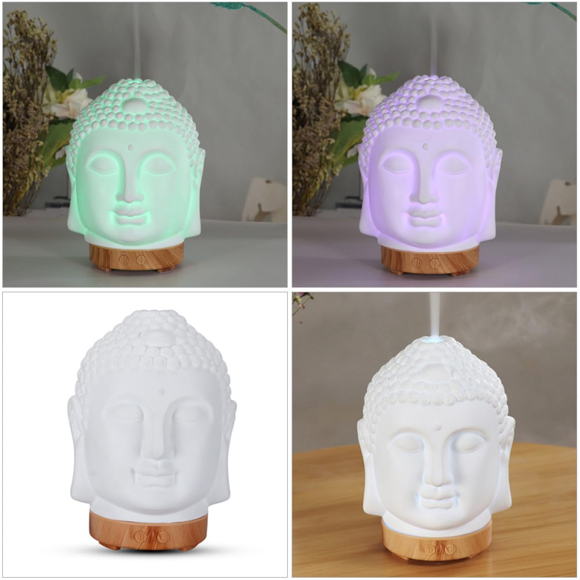 Umidificatore ad Ultrasuoni Testa Buddha in Ceramica Bianco | Diffusione Aromi e Nebulizzazione, Capacità Inferiore a 1l, Adatto per Ristorante e Biblioteca
