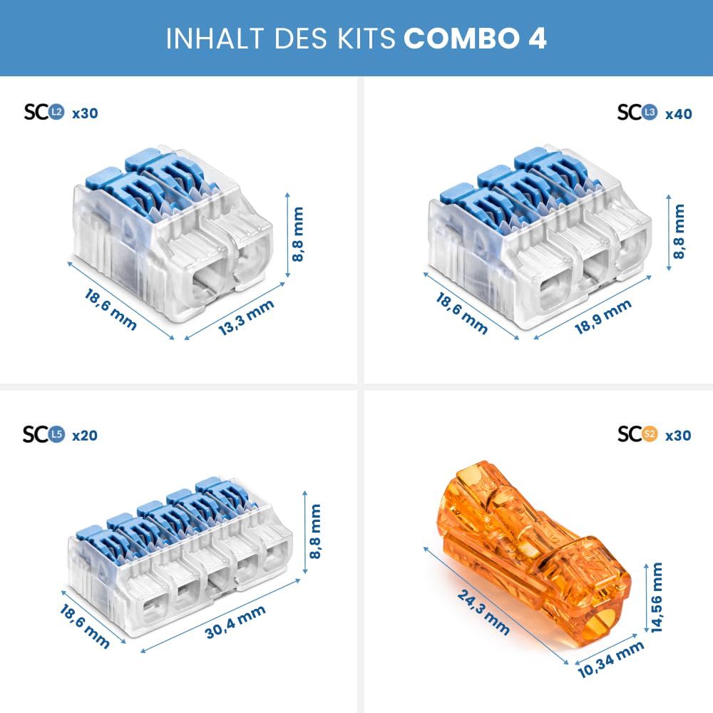 SIMET Set di 240 attacchi rapidi con leve, attacchi rapidi push-in, morsetti a leva 0,2-4 mm², per filo universale, leva di bloccaggio