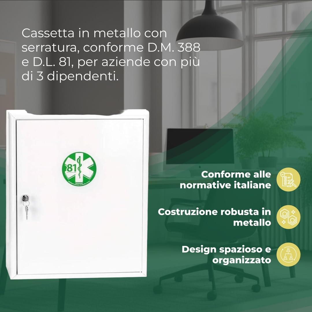 REMEDIA ONE - Cassetta Pronto Soccorso Aziende piu 3 Dipendenti - Kit Pronto Soccorso - Conforme D.M.388 e D.L.81 - Armadietto Completo