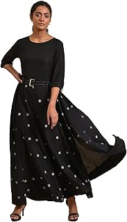 w for woman Women's Rayon Blend Black Polka Dot Jumpsuit with Belt Standard Length-picture-40