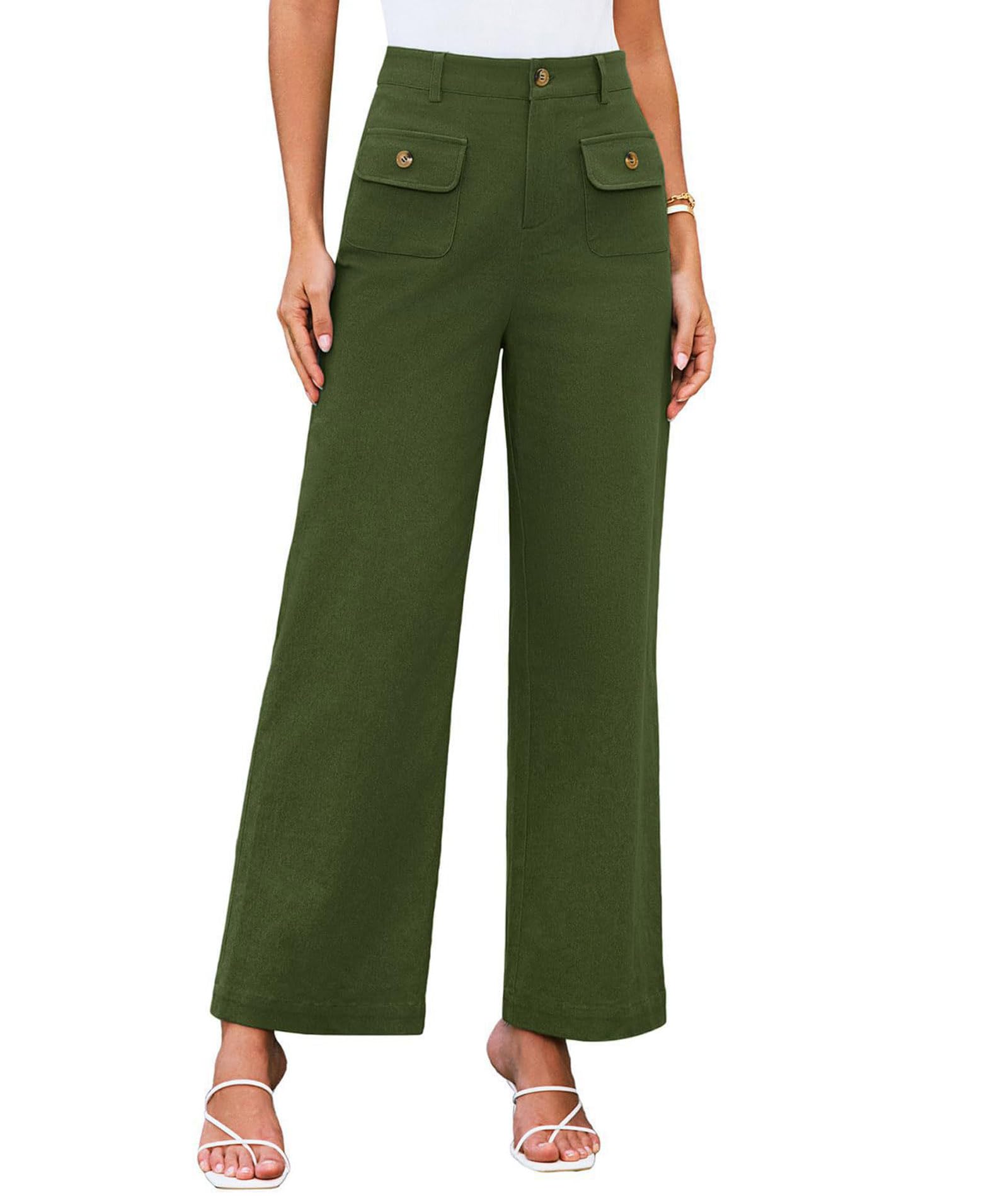 SEMATOMALA Womens Wide Leg Pants High Waist Stretchy Pants Dressy Business Work Casual Trousers with Pockets