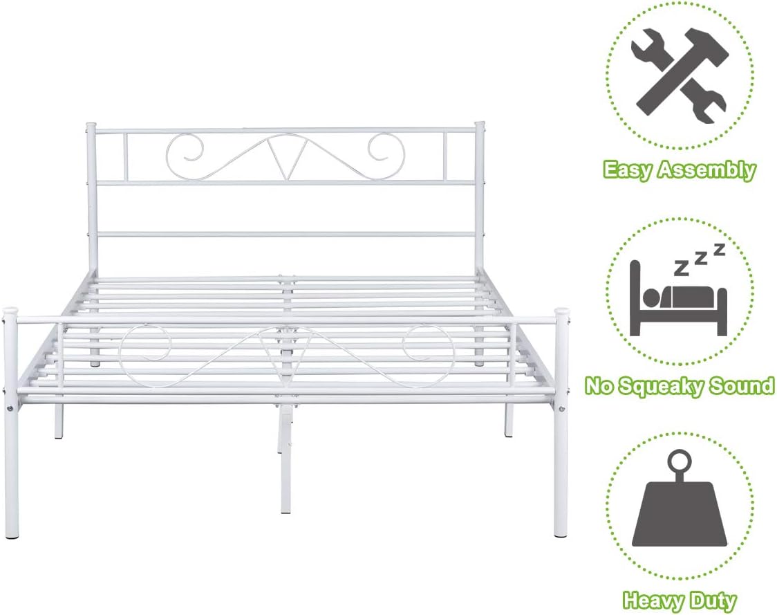 Double Bed Queen Size Bed Frame Metal Platform Headboard Steel Foundation