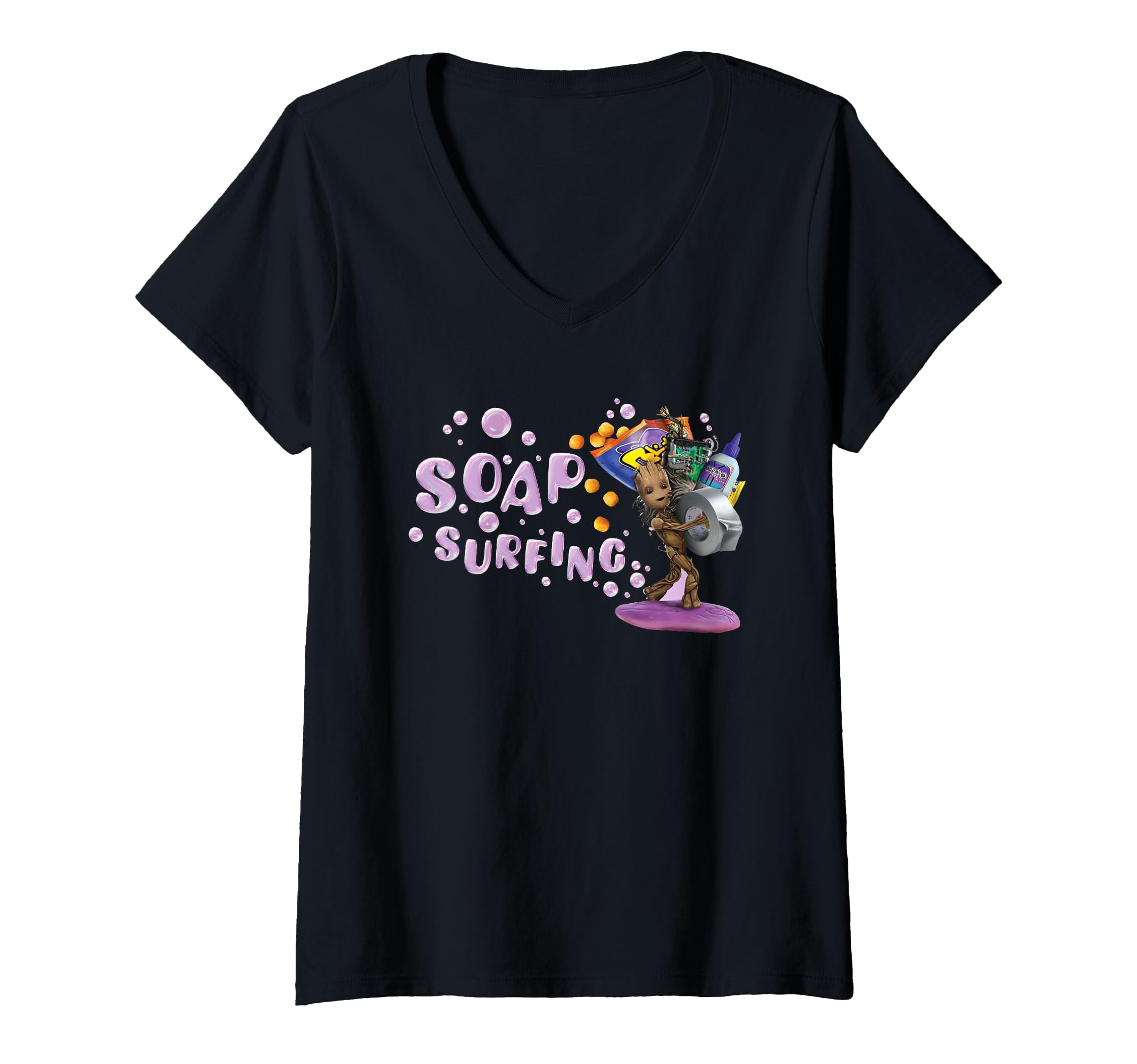 T-shirt I Am Groot Marvel pour femme coupe en V motif surf