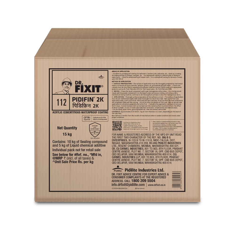 DR. FIXIT PIDIFIN 2K, Cementitious Coating, New Construction: Terrace/Roof, Bathroom and Watertank Waterproofing, 15 KG Repair: Severe Rising Water Dampness on Internal Walls, 15 kg (B09CMMSML4) Amazon Price History, Amazon Price Tracker