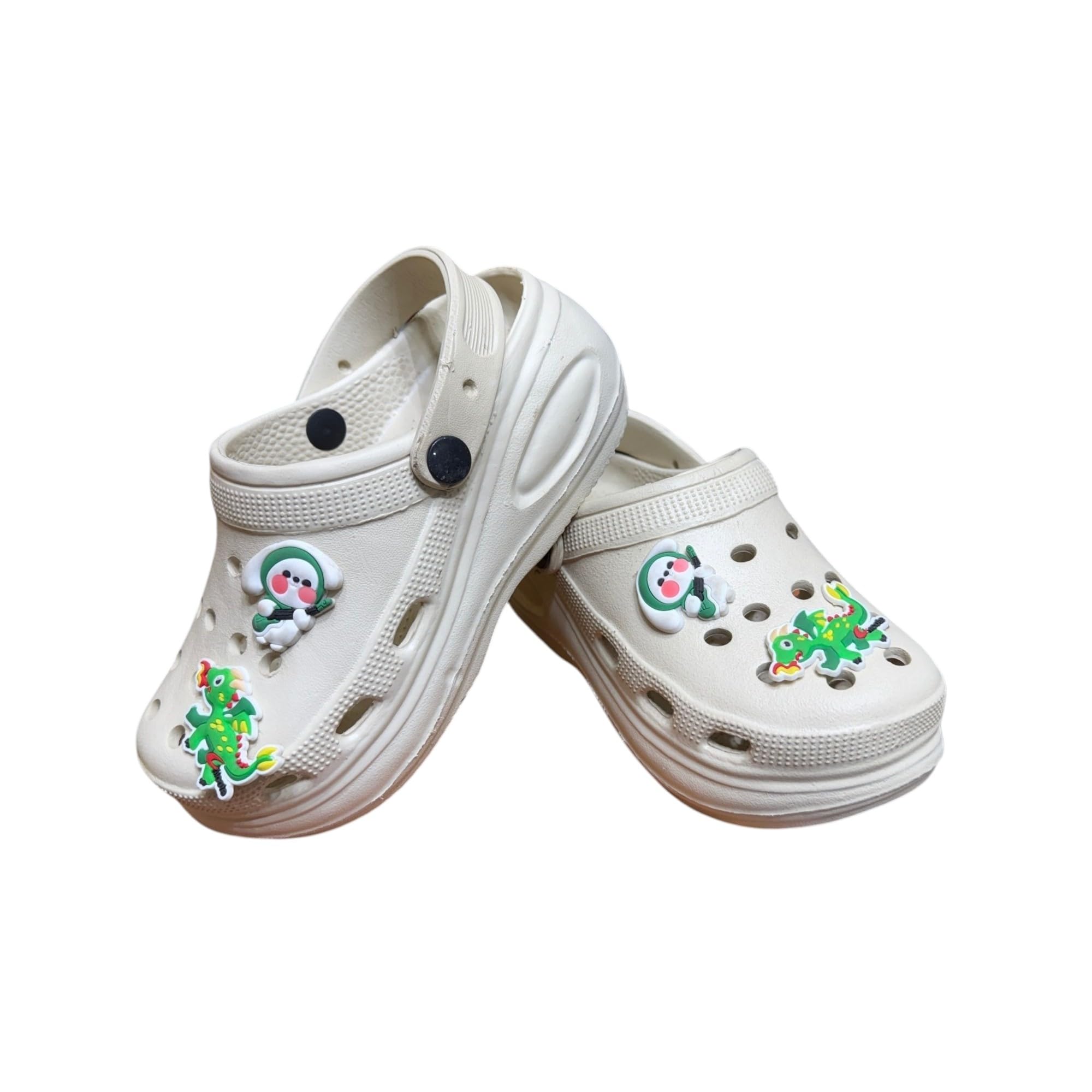 Cream Clogs with Cartoon Dragon and Character Charms, Casual Slip-On Sandals with Adjustable Strap-image-23