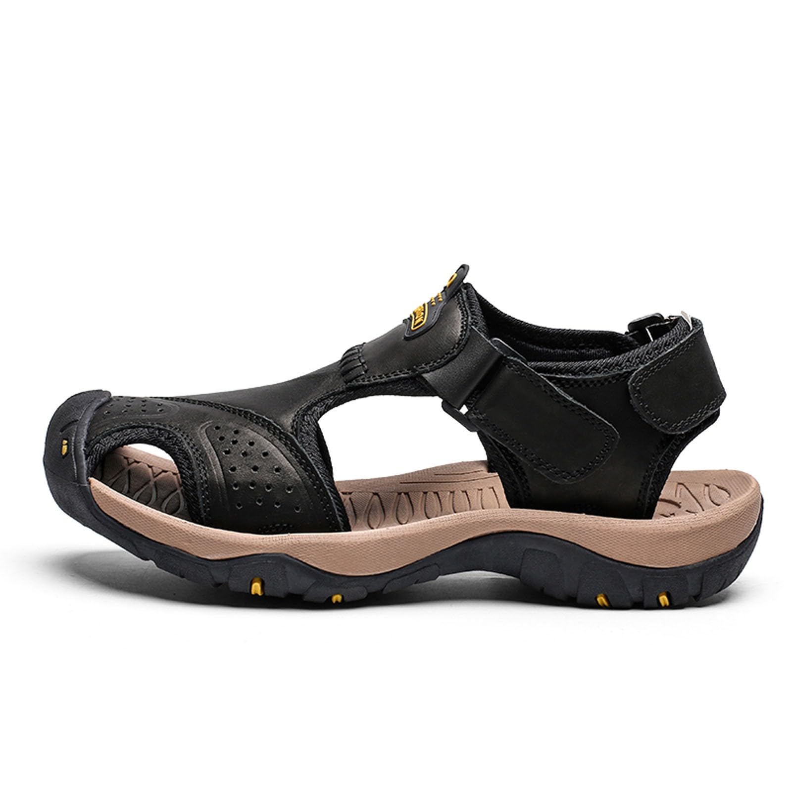 Sandalias Hombre Suela de Goma Cuero con Bandas Ajustables Chanclas Casual Deportivas Antideslizante Zapatillas Soporte de Arco Punta Reforzada para Playa Exterior Viaje